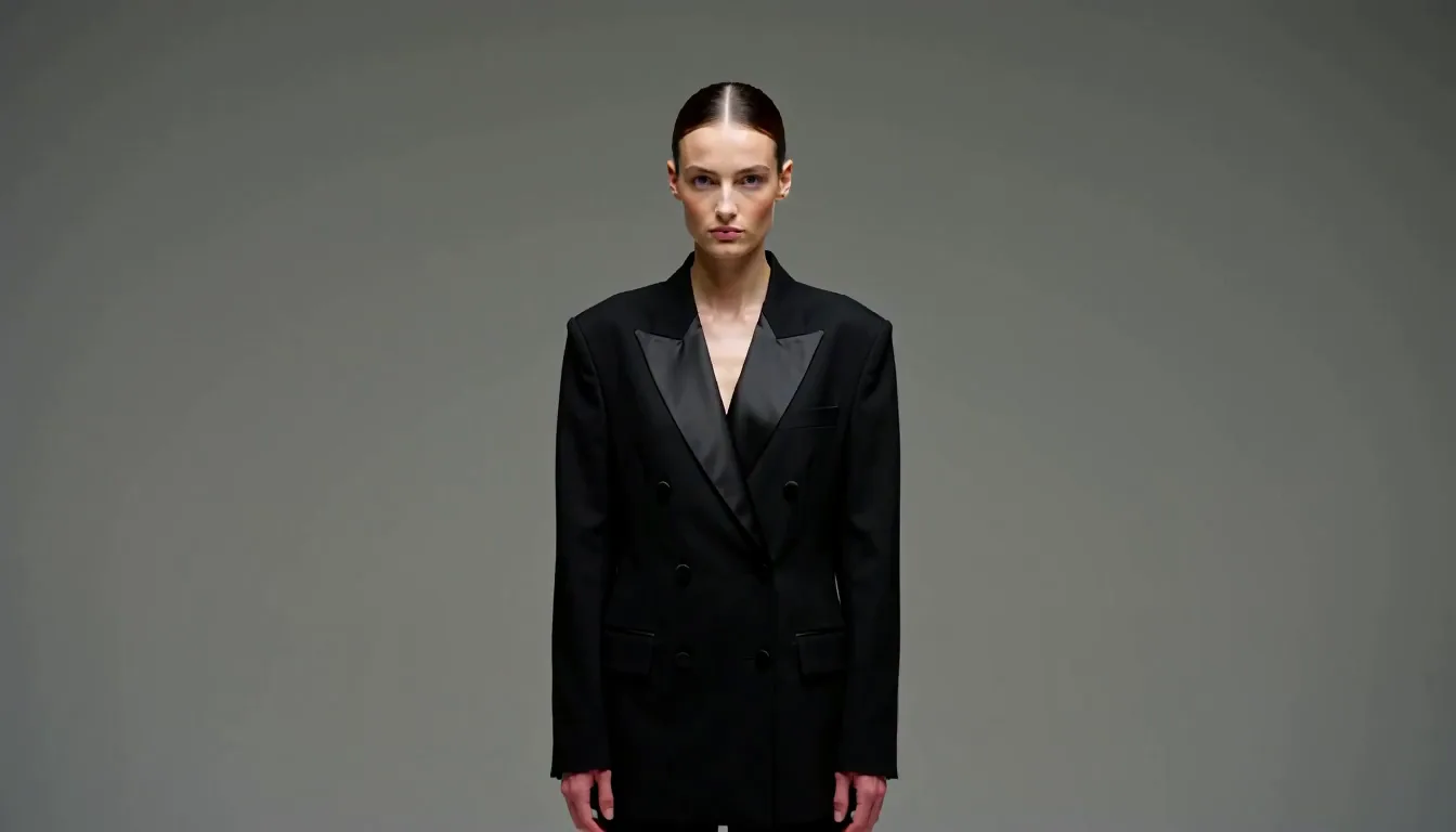 Woman in a black blazer against a plain backdrop