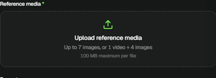 Kling 3.0 Omni reference upload area